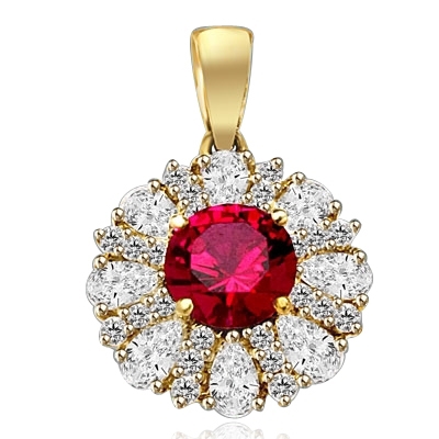 Diamond and Ruby Pendant 2.0 cts. Round Ruby Essence in center ...