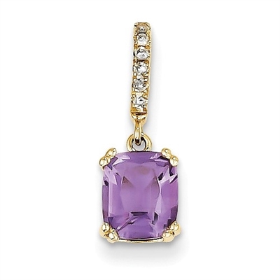 14k Yellow Gold Diamond Essence Solitaire Pendant With French Cut  Rectangular Shape Amethyst Cushion Stone Set In 8 Prongs Decorated By  Delicate Round