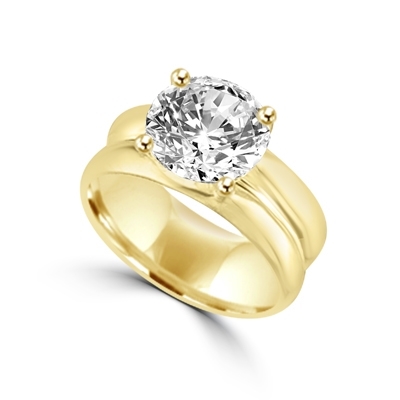 Wide band solitaire ring. 2.5 ct round brilliant stone set in 14K Solid ...