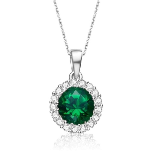 Faux Emerald Pendant | Platinum Plated Sterling Silver Pendant