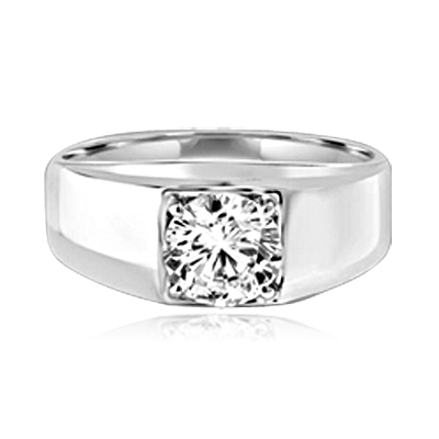 Platinum Plated Sterling Silver man's ring with 2.0 carat round ...