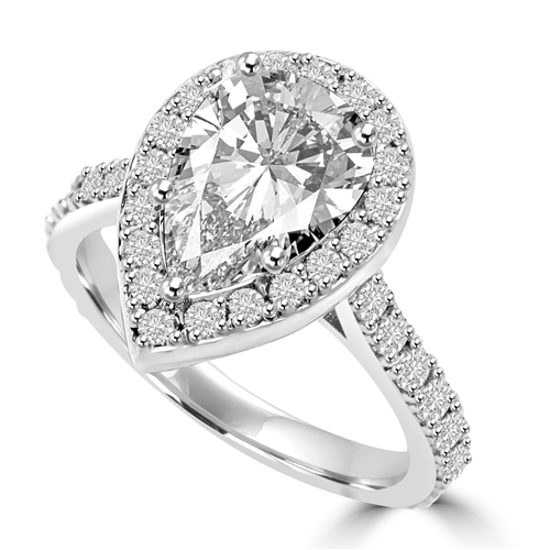 Diamond Essence Halo Setting Designer Ring With 3 Cts. Pear Center and ...