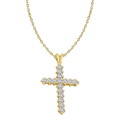 14K Gold Vermeil Cross Pendant with Round Brilliant Diamond Essence ...