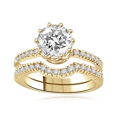 Sparkling wedding set. The Gold Vermeil wedding ring boasts a 2.0 cts ...