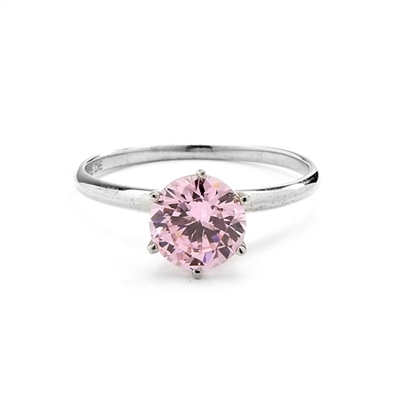 Solid Platinum Solitaire Pink Tourmaline and 1/6 Cttw Diamond
