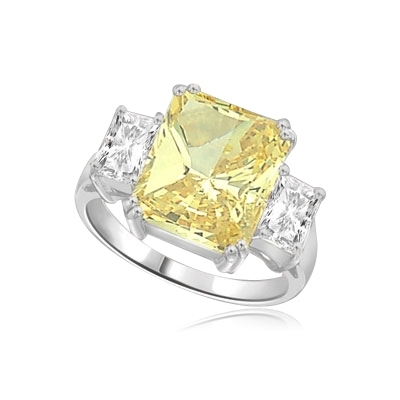 Canary-Essence Ring—Emerald-cut 8-carat Canary Essence ring with ...